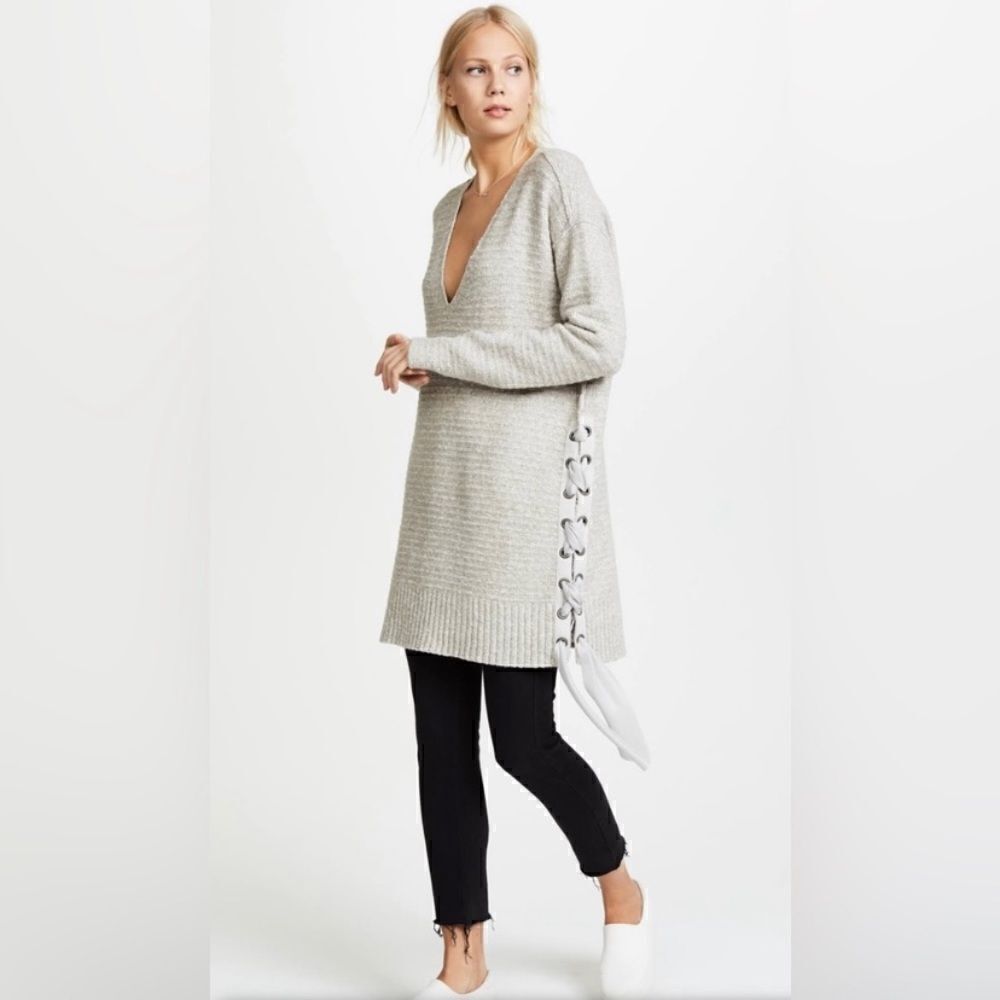 Free People Gray V Neck Sweater Dress XS